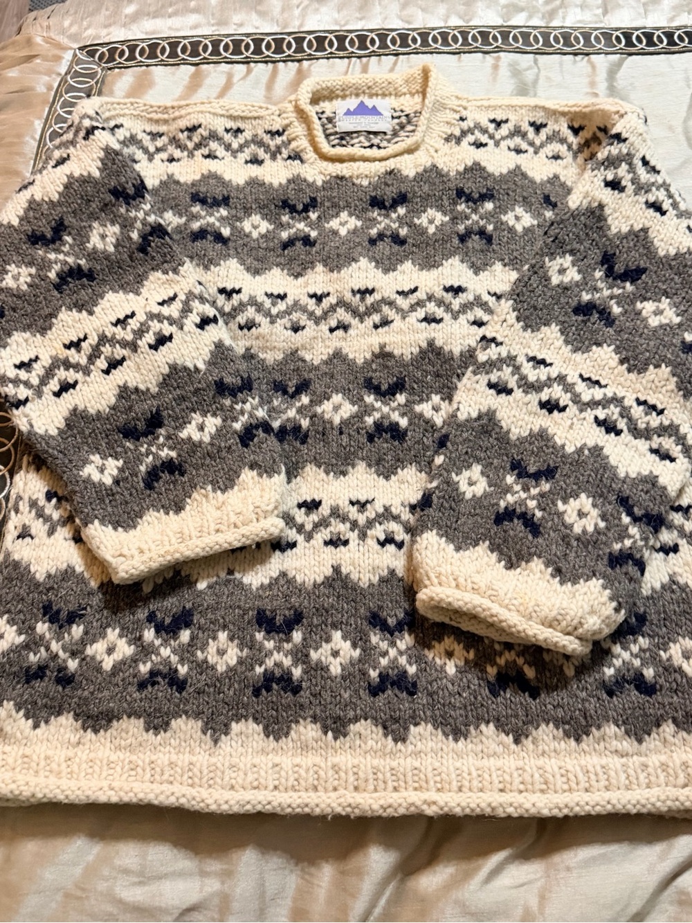 Cozy Nordic Crewneck Sweater in Cream & Gray by Purple Mountain